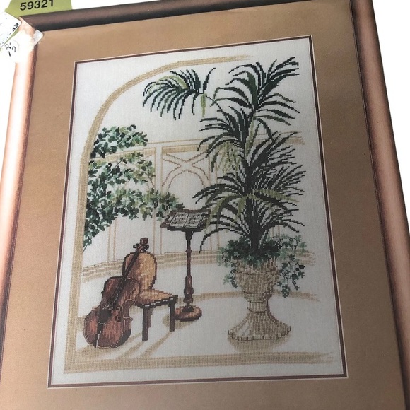 2002 Dimensions Floral Harmony Stamped Cross Stitch Kit #3210 Violin Tuba + - Picture 2 of 11